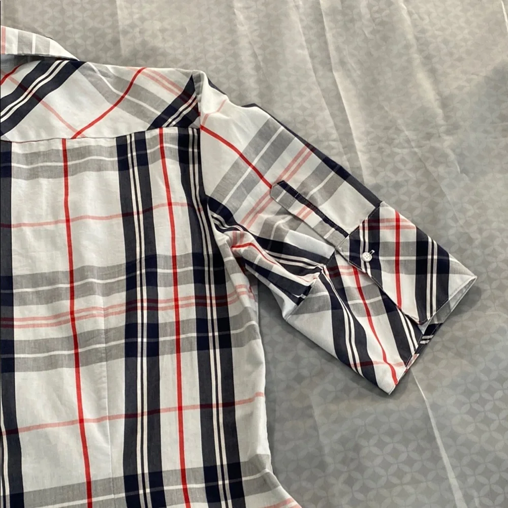 7th avenue Red and White Fitted 3/4 Sleeve Button Down Blouse - Picture 8 of 15